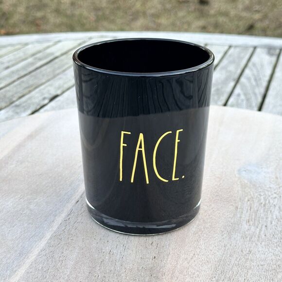 RAE DUNN New FACE Cosmetic Storage Cup Black Glass Brush Holder Accessories - Picture 1 of 8